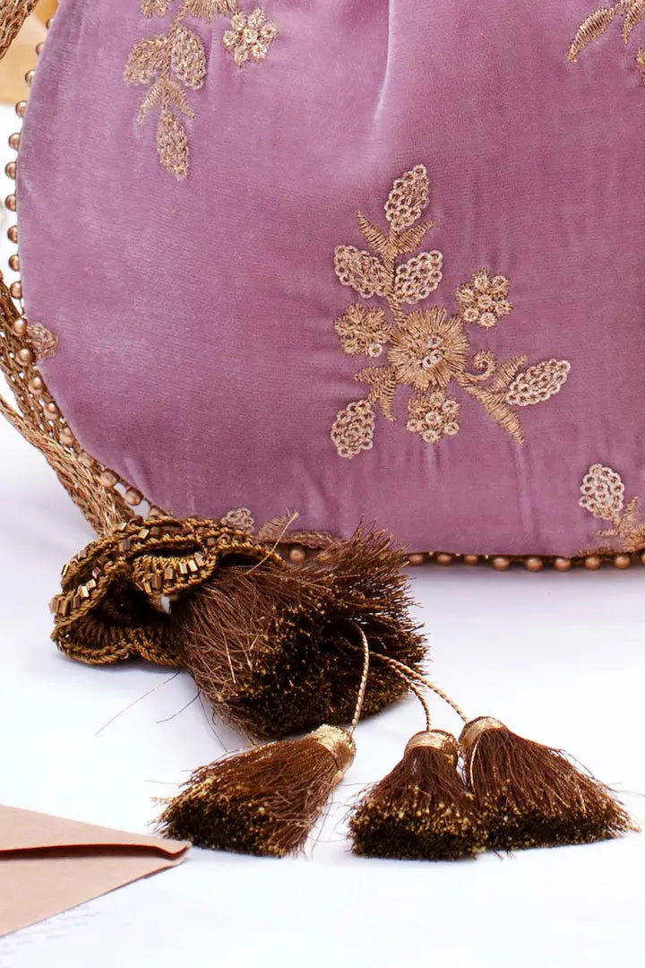 Violet Velvet Embroidered Potli