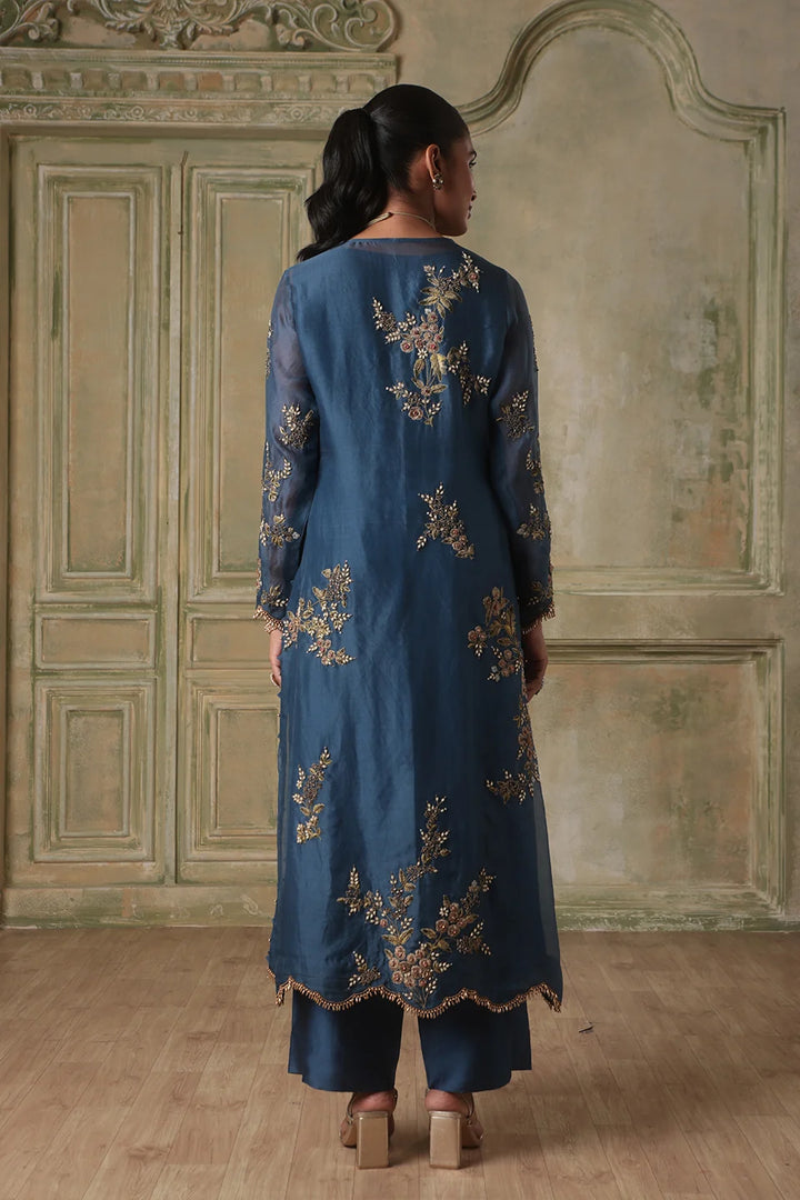Zar-Rang Blue Multicolor Jaal Kurta Set
