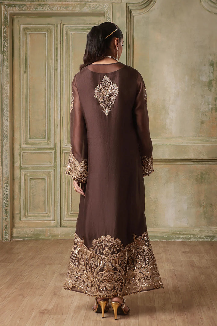 Zar-Rang Brown Heavy Jaal Kaftan Set