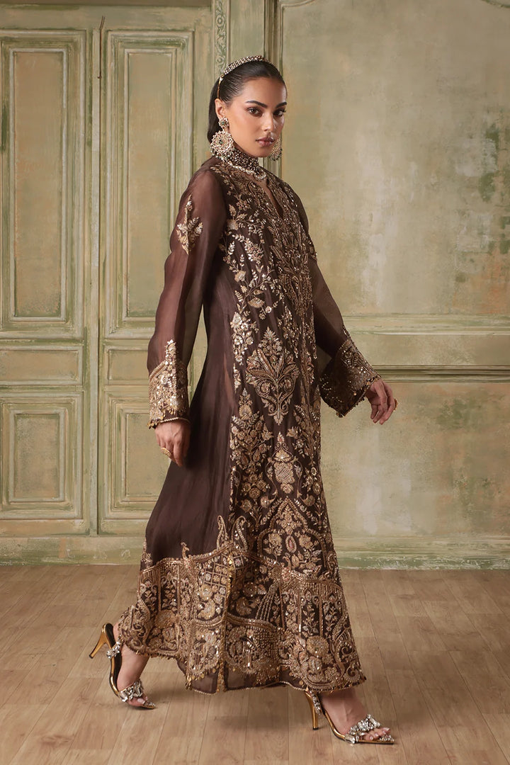 Zar-Rang Brown Heavy Jaal Kaftan Set