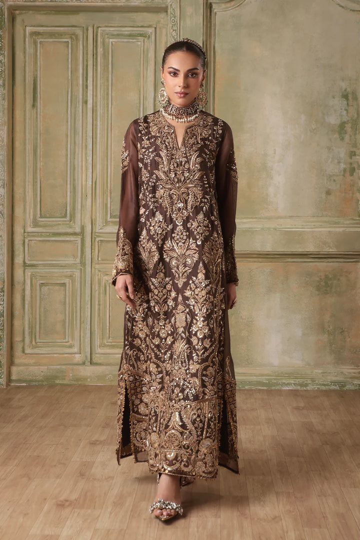 Zar-Rang Brown Heavy Jaal Kaftan Set