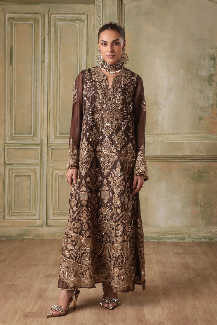 Zar-Rang Brown Heavy Jaal Kaftan Set