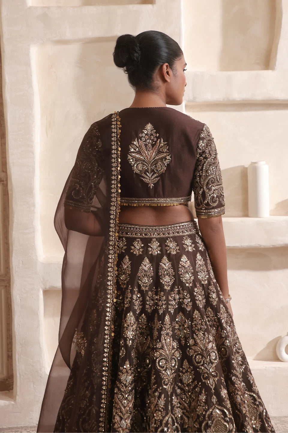 Zar-Rang Brown Jaal Lehenga Set