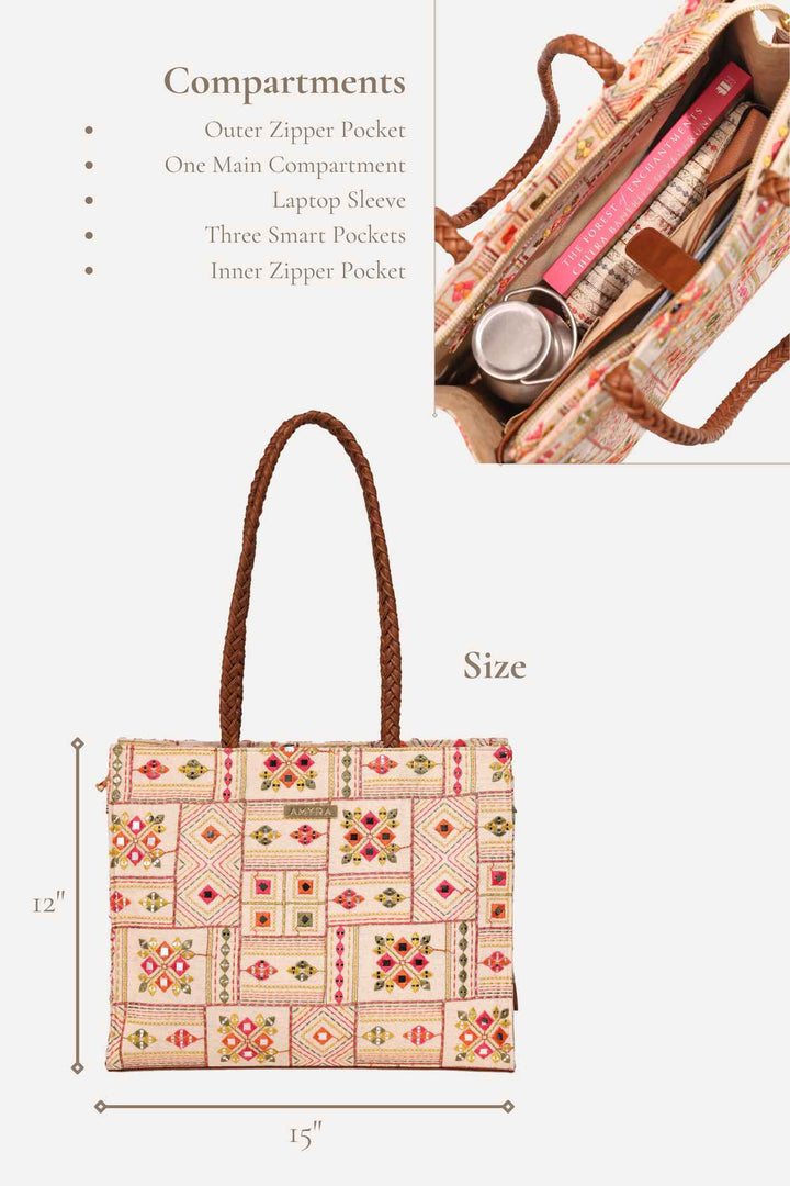 ziana embroidered multicolor box tote bag