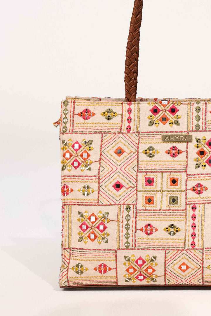 ziana embroidered multicolor box tote bag