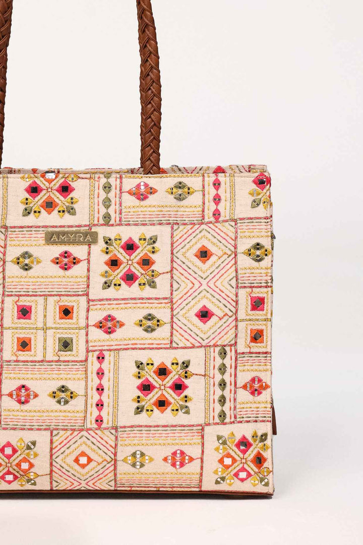 ziana embroidered multicolor box tote bag
