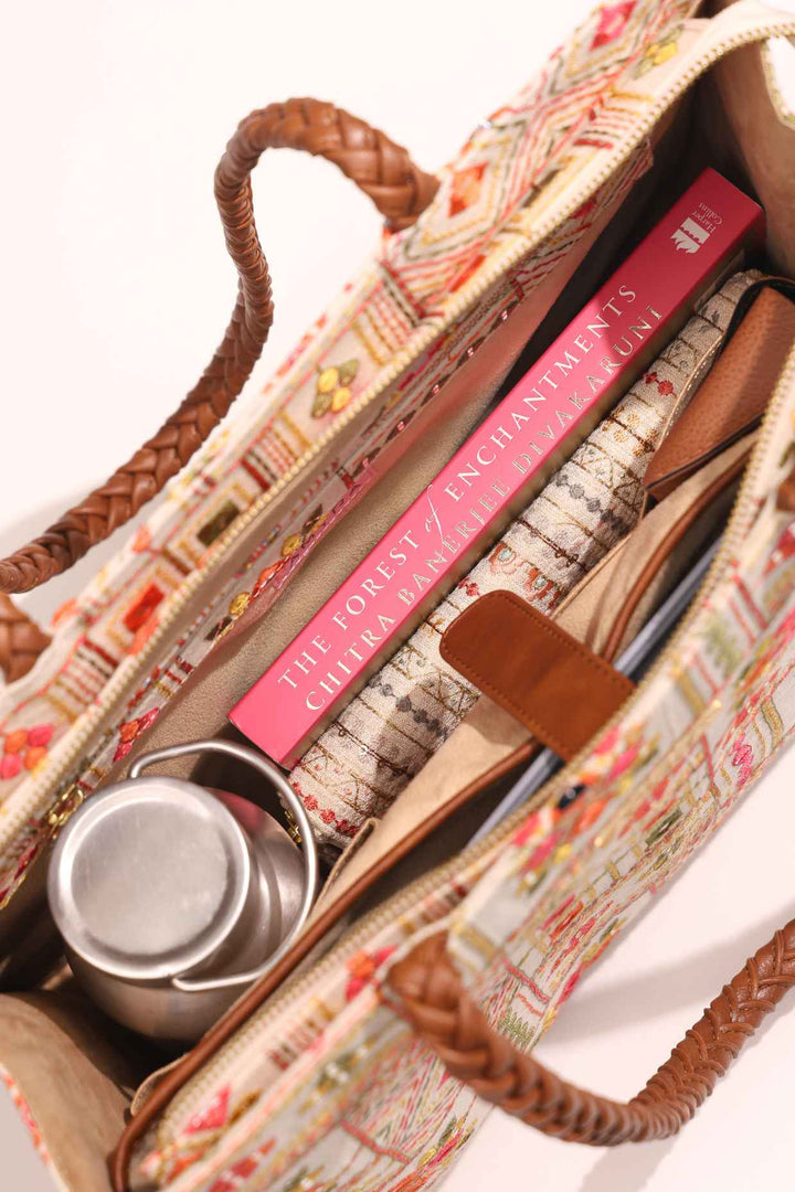 ziana embroidered multicolor box tote bag