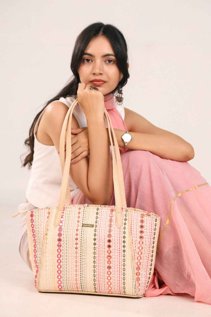 nadia mirror embroidered tote bag