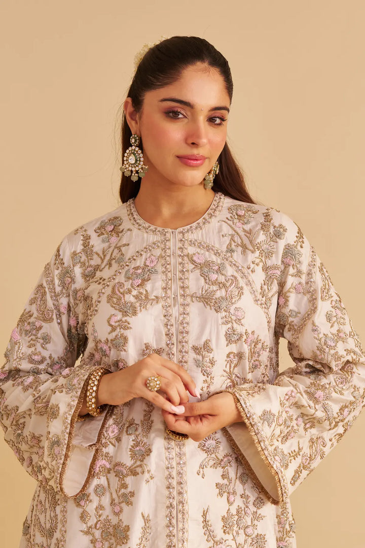 Alira - Dabka Zardozi Embroidered Daisy Ivory Kurta & Salwar with Dupatta