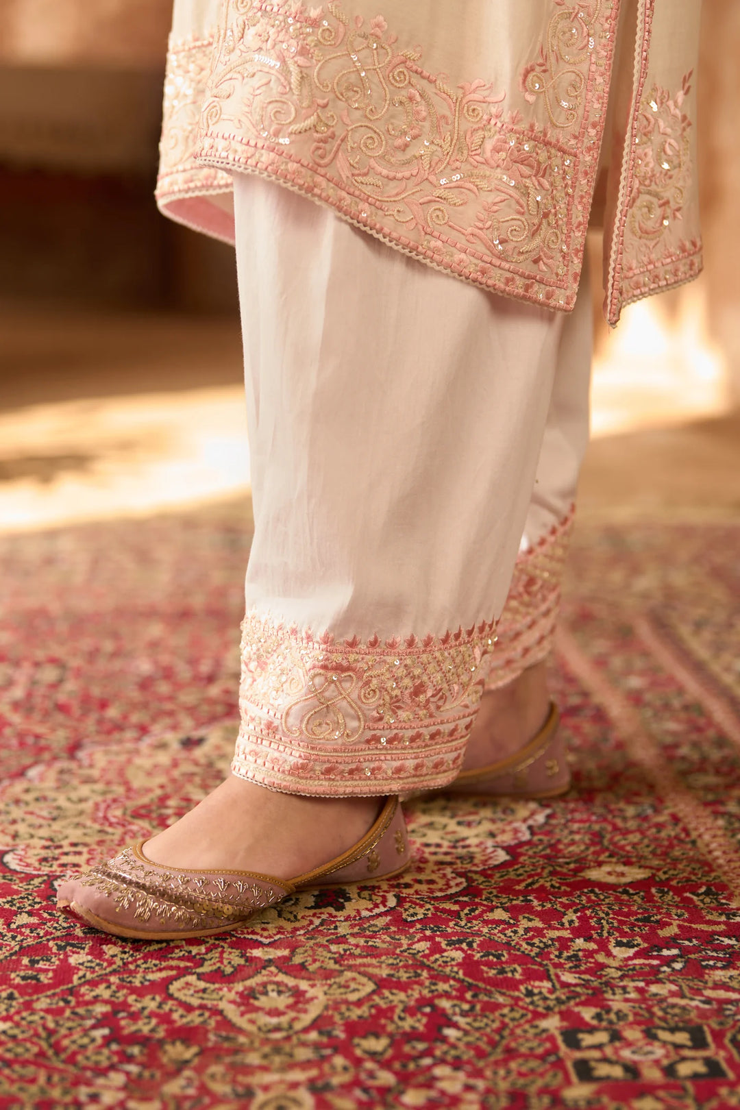 Anam - Daisy Ivory With Pink A-line Kurta With Salwar And Dupatta