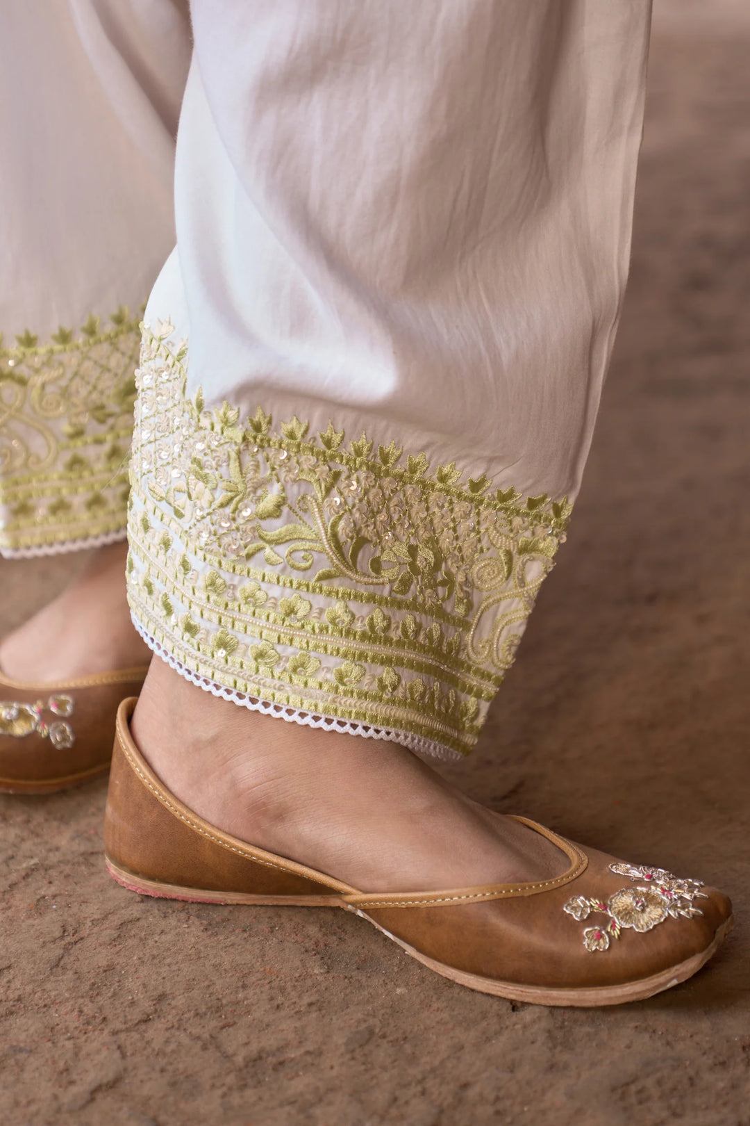 Anam - Daisy Ivory With Mint Green A-line Kurta With Salwar And Dupatta