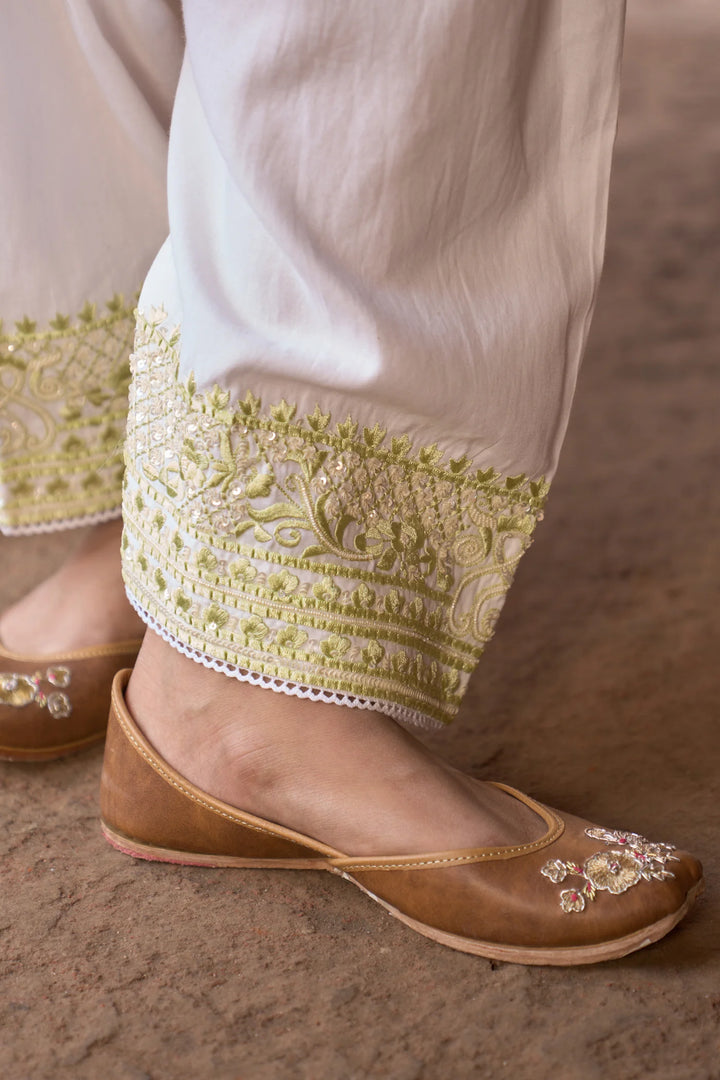 Anam - Daisy Ivory With Mint Green A-line Kurta With Salwar And Dupatta