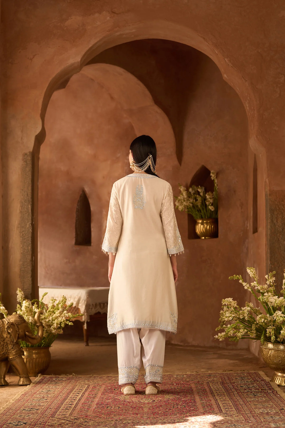 Anam - Daisy Ivory With Blue A-line Kurta With Salwar And Dupatta