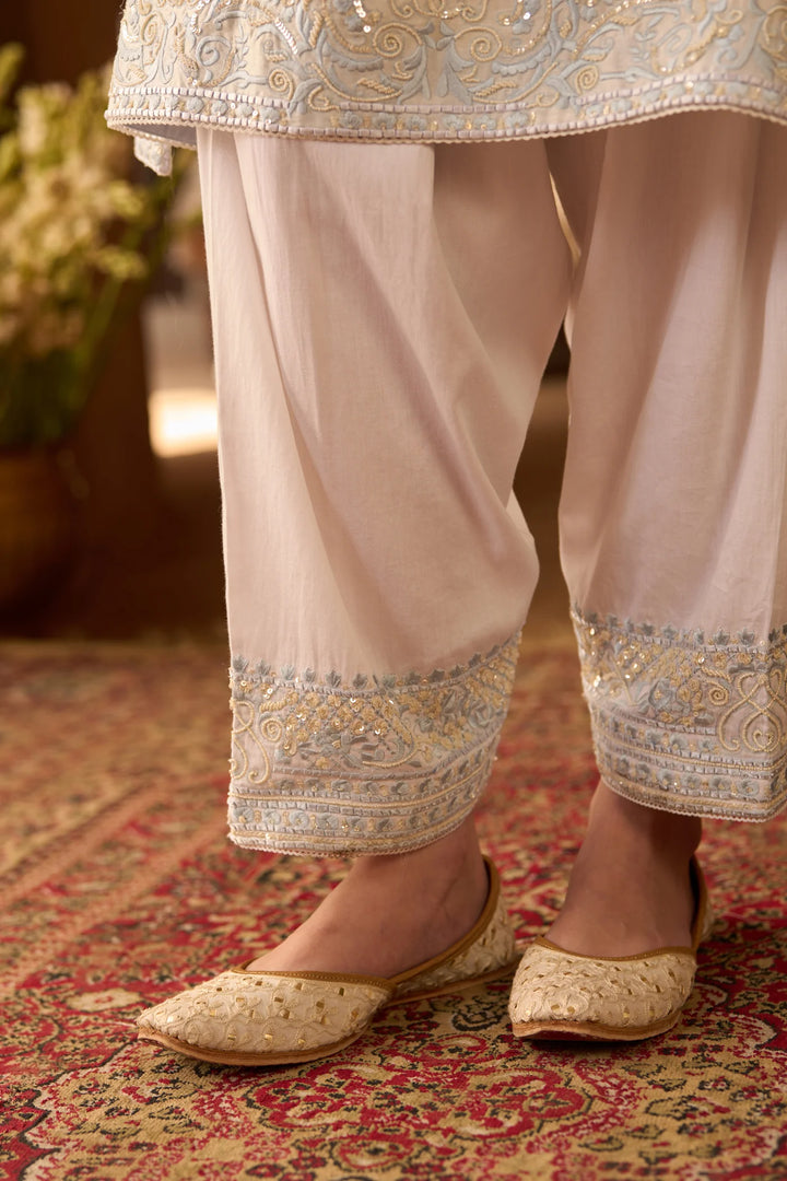 Anam - Daisy Ivory With Blue A-line Kurta With Salwar And Dupatta