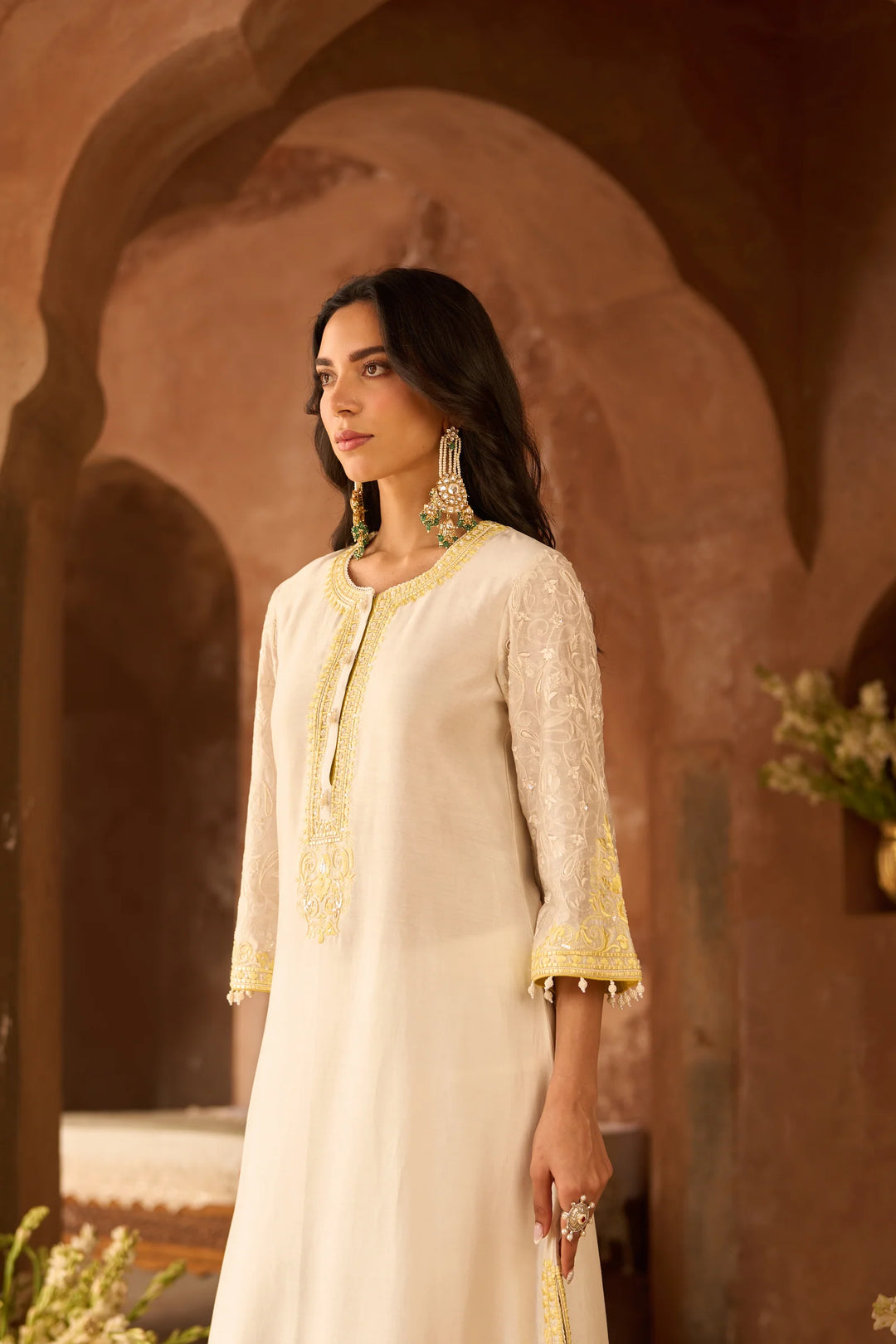 Anam - Daisy Ivory With Lemon Yellow A-line Kurta With Salwar And Dupatta
