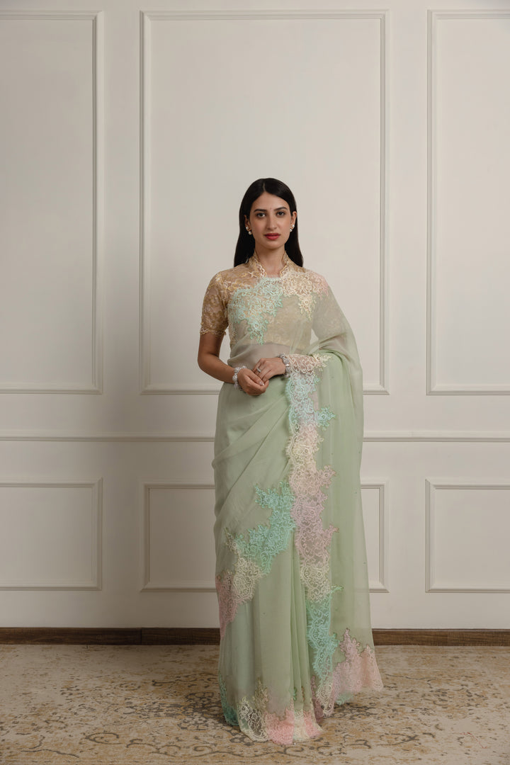 sophia saga green chiffon saree