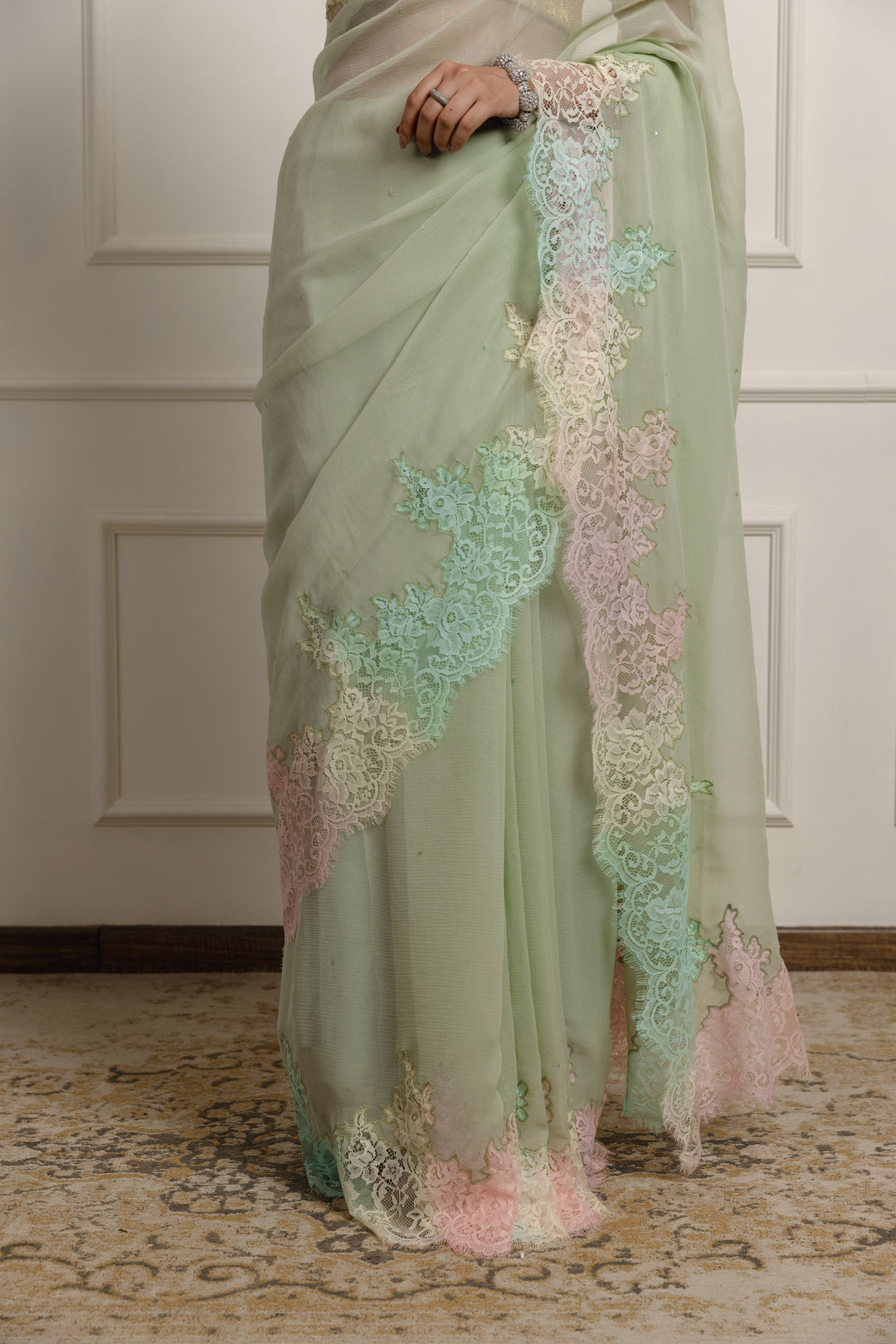 sophia saga green chiffon saree