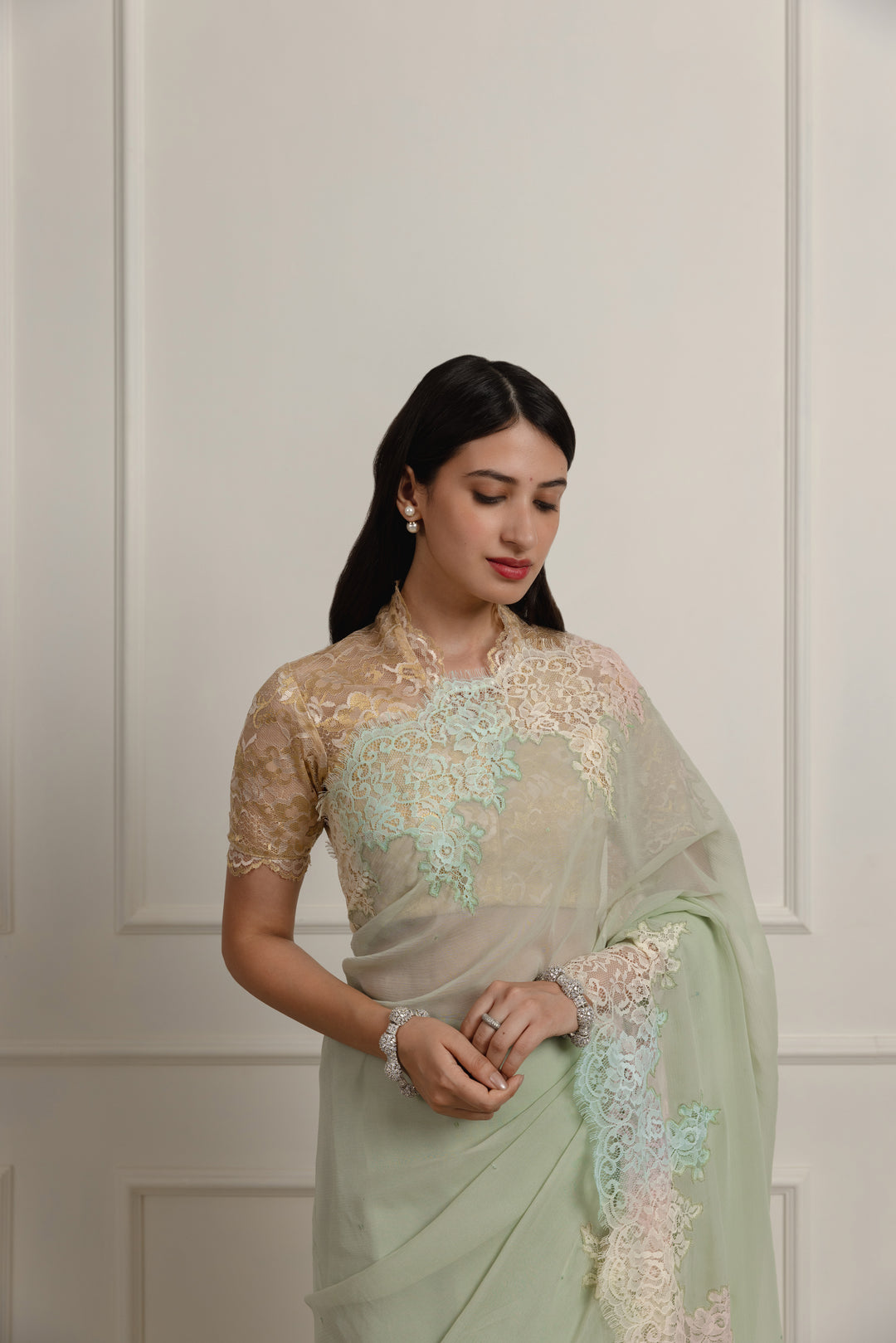 sophia saga green chiffon saree