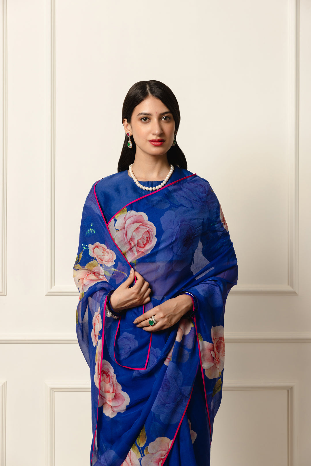 ophelia printed french chiffon saree