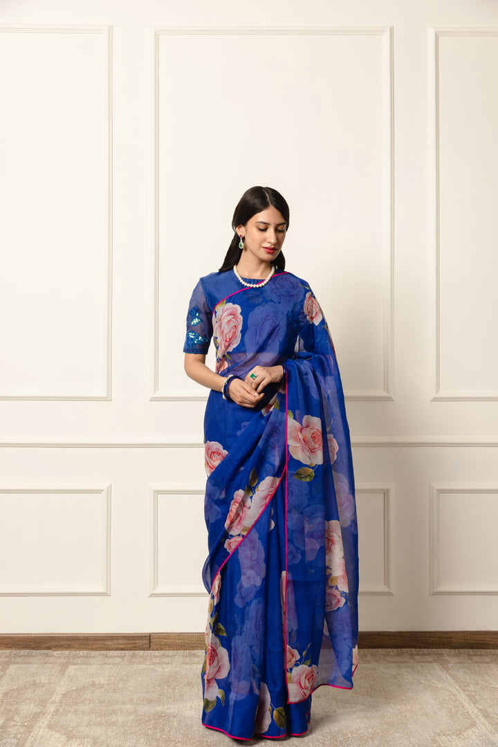 ophelia printed french chiffon saree