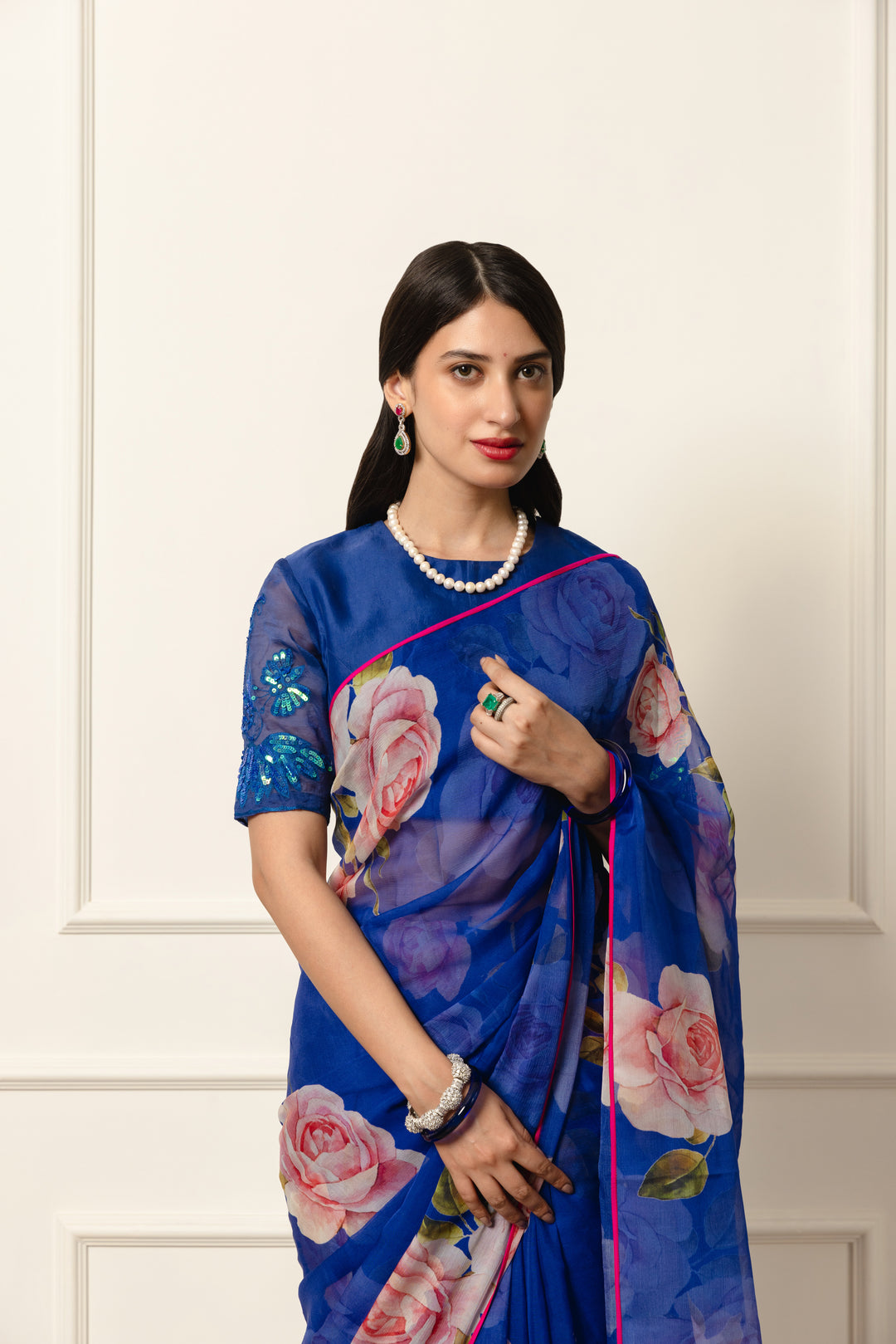 ophelia printed french chiffon saree