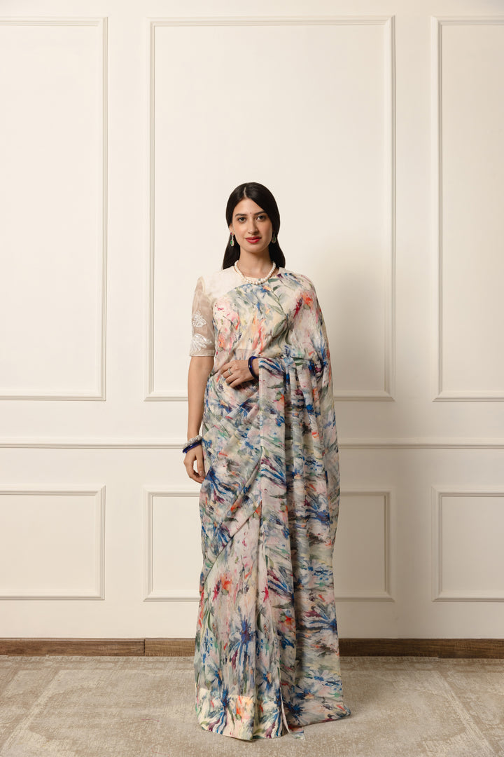 daria printed french chiffon saree