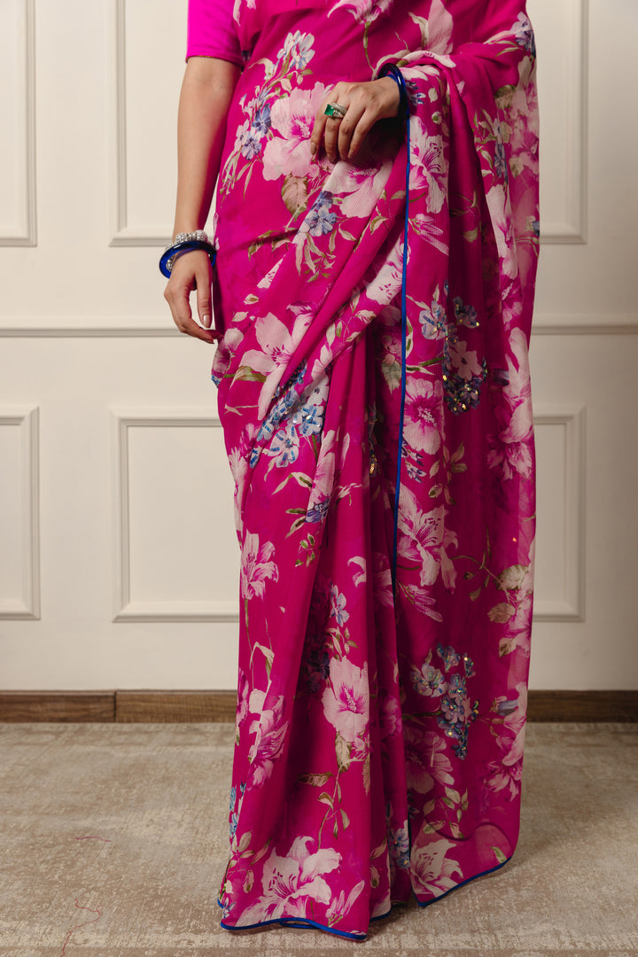 callie printed french chiffon saree