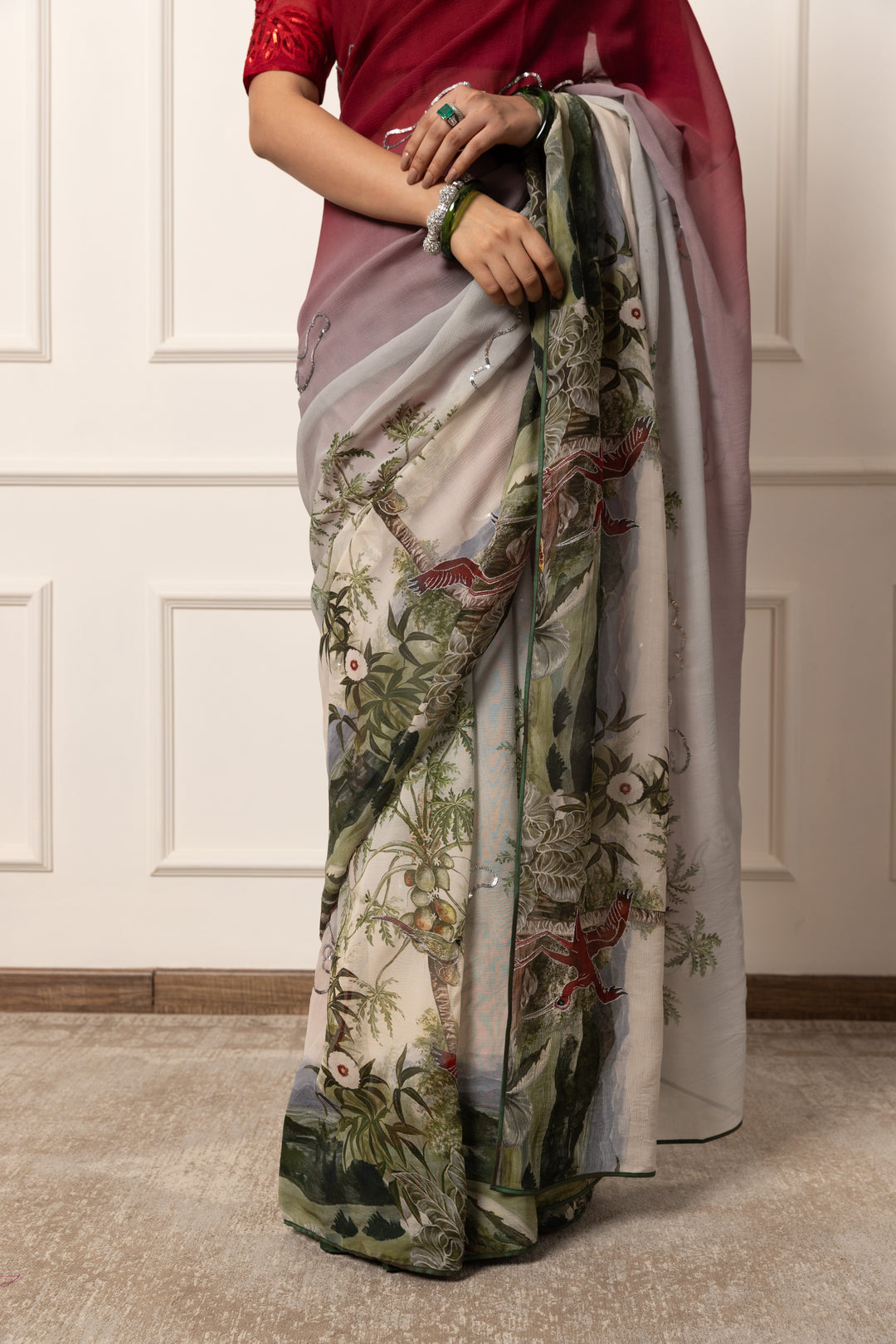 amelie printed french chiffon saree