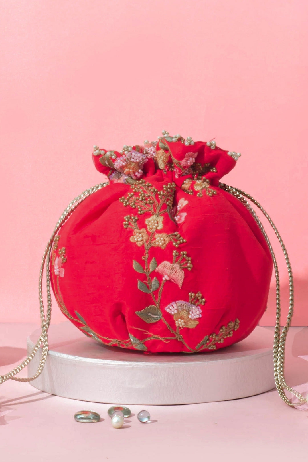 athena embroidered round potli