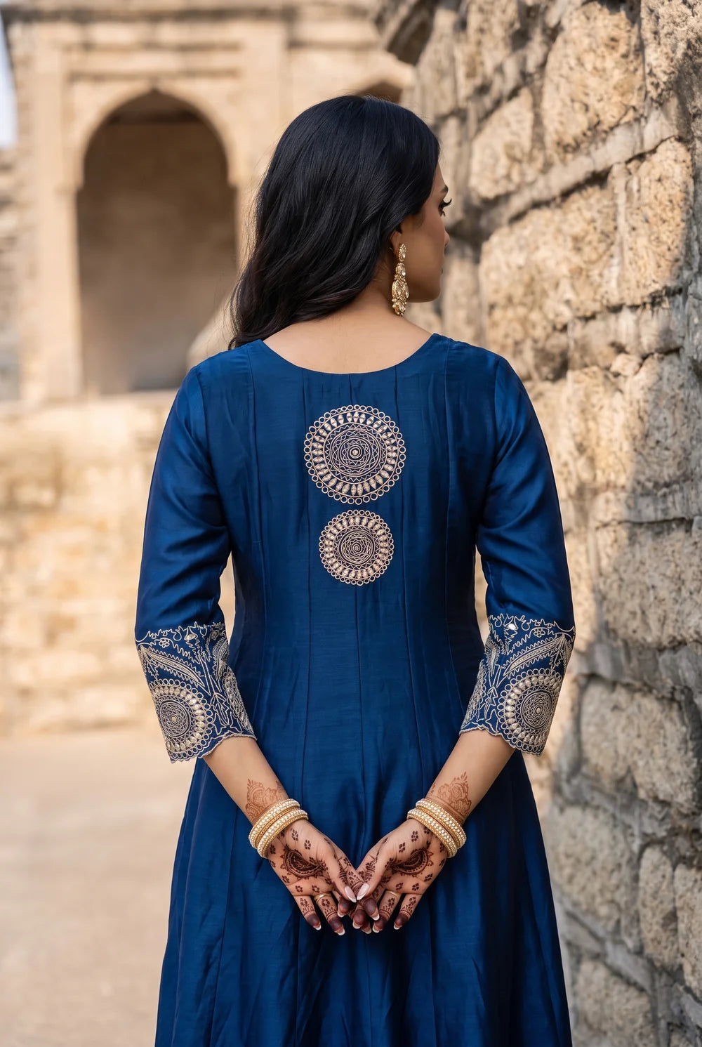 Deewani Silk Chanderi Anarkali Set in Cobalt Blue