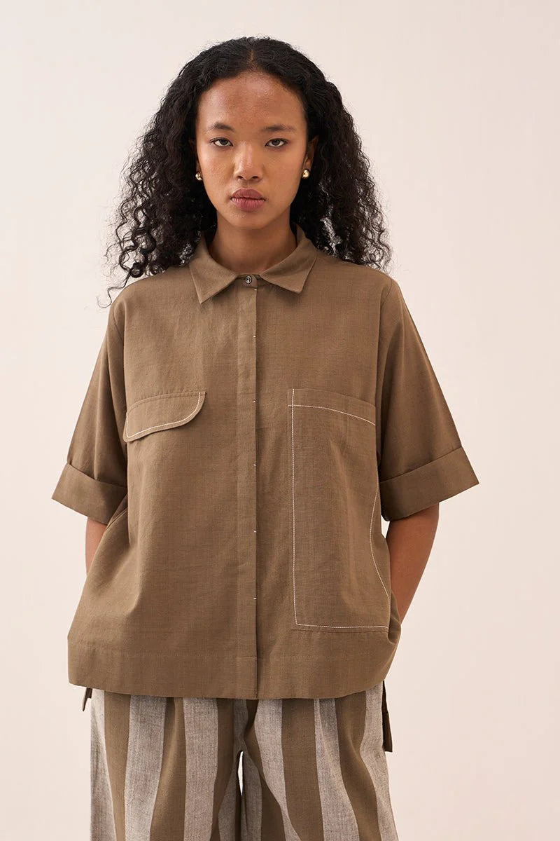 Back Drawstring Flower Shirt