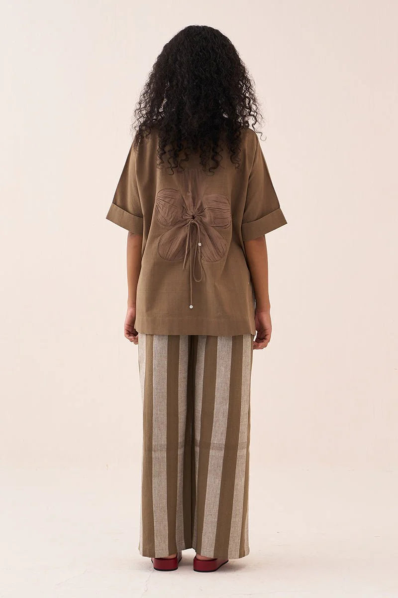 Back Drawstring Flower Shirt