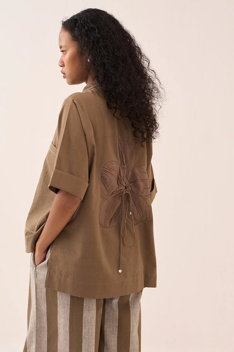 Back Drawstring Flower Shirt