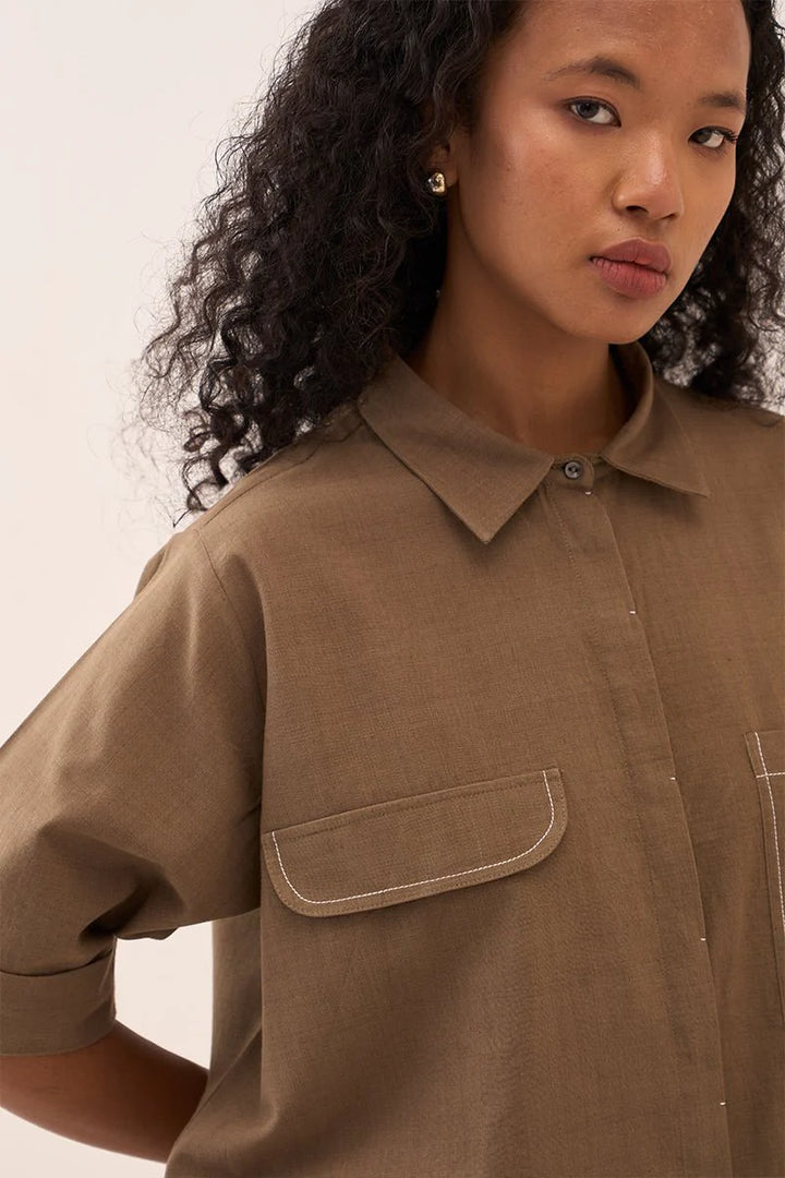 Back Drawstring Flower Shirt
