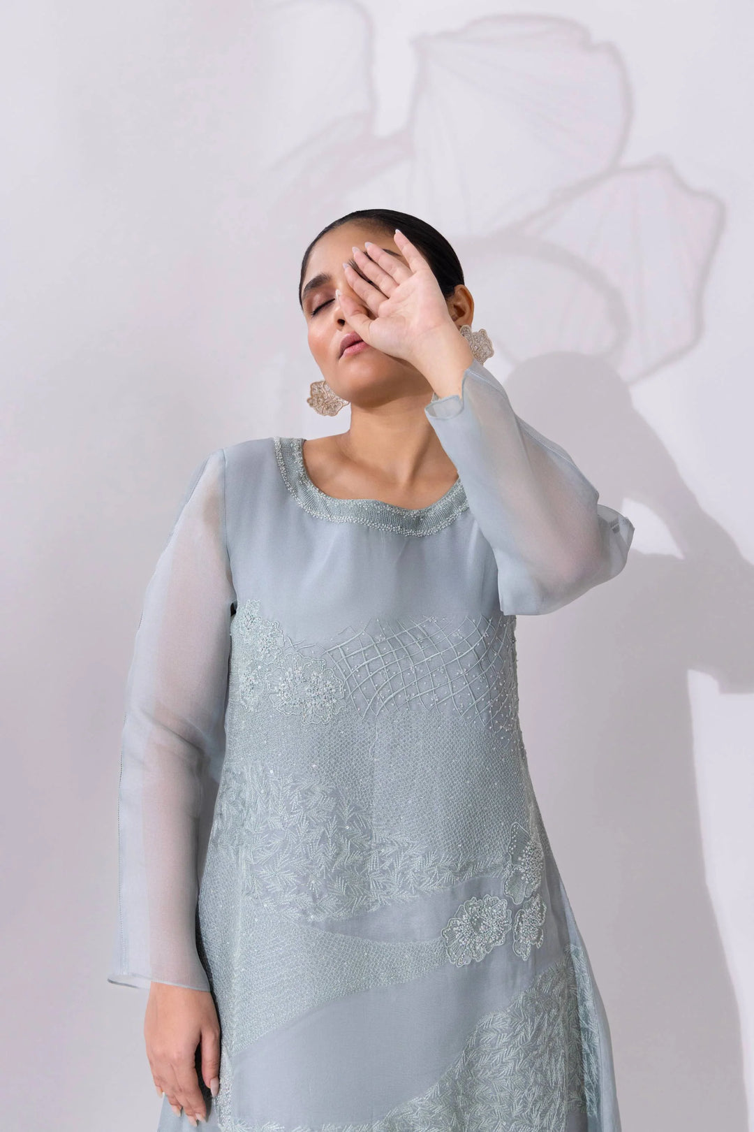 Blue A-line Organza Kurta With Pant