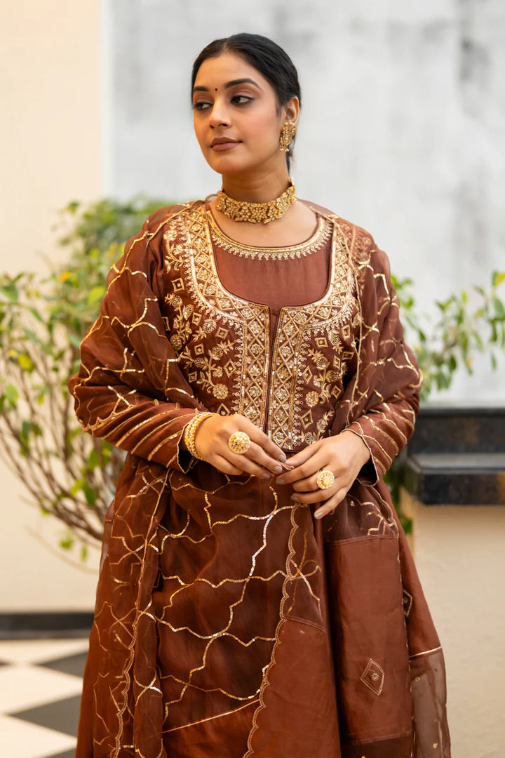 Brown anarkali set