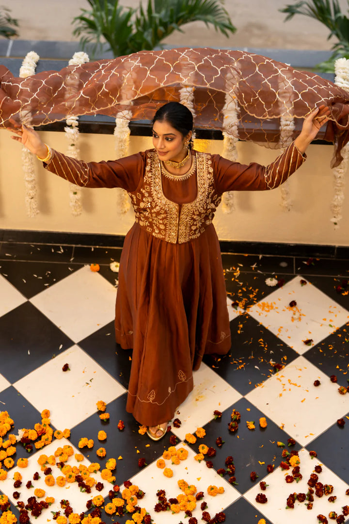 Brown anarkali set