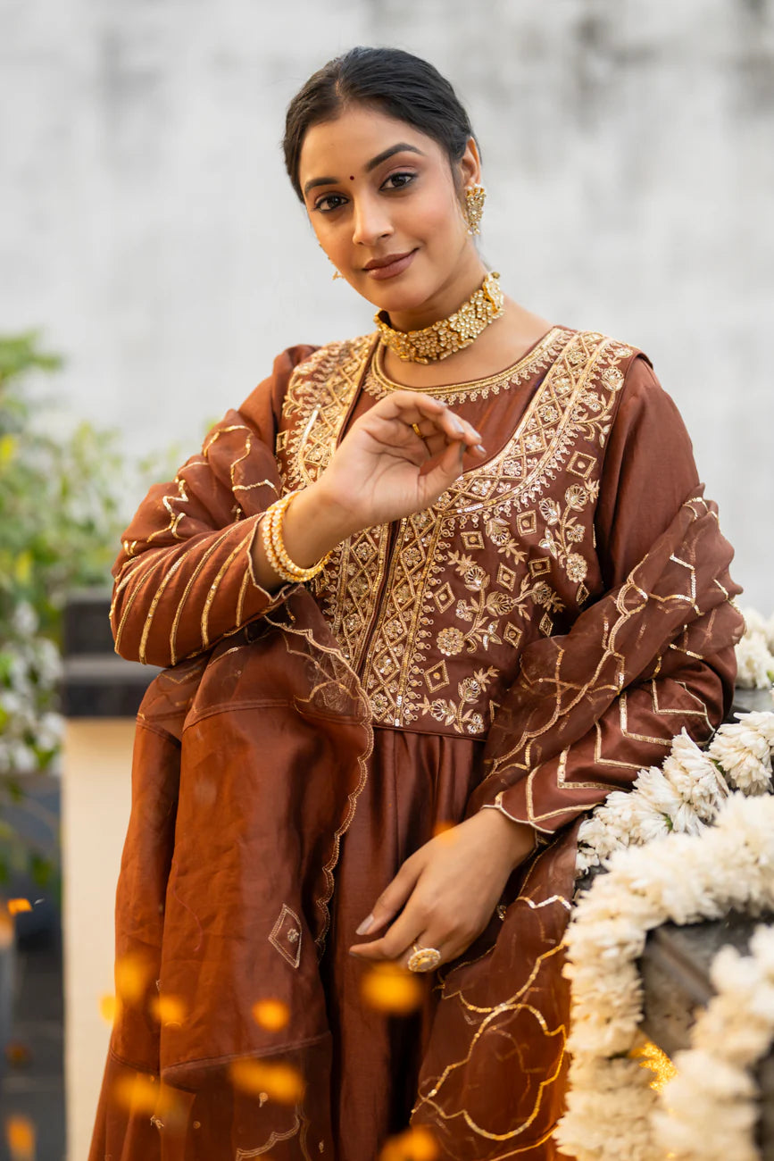Brown anarkali set