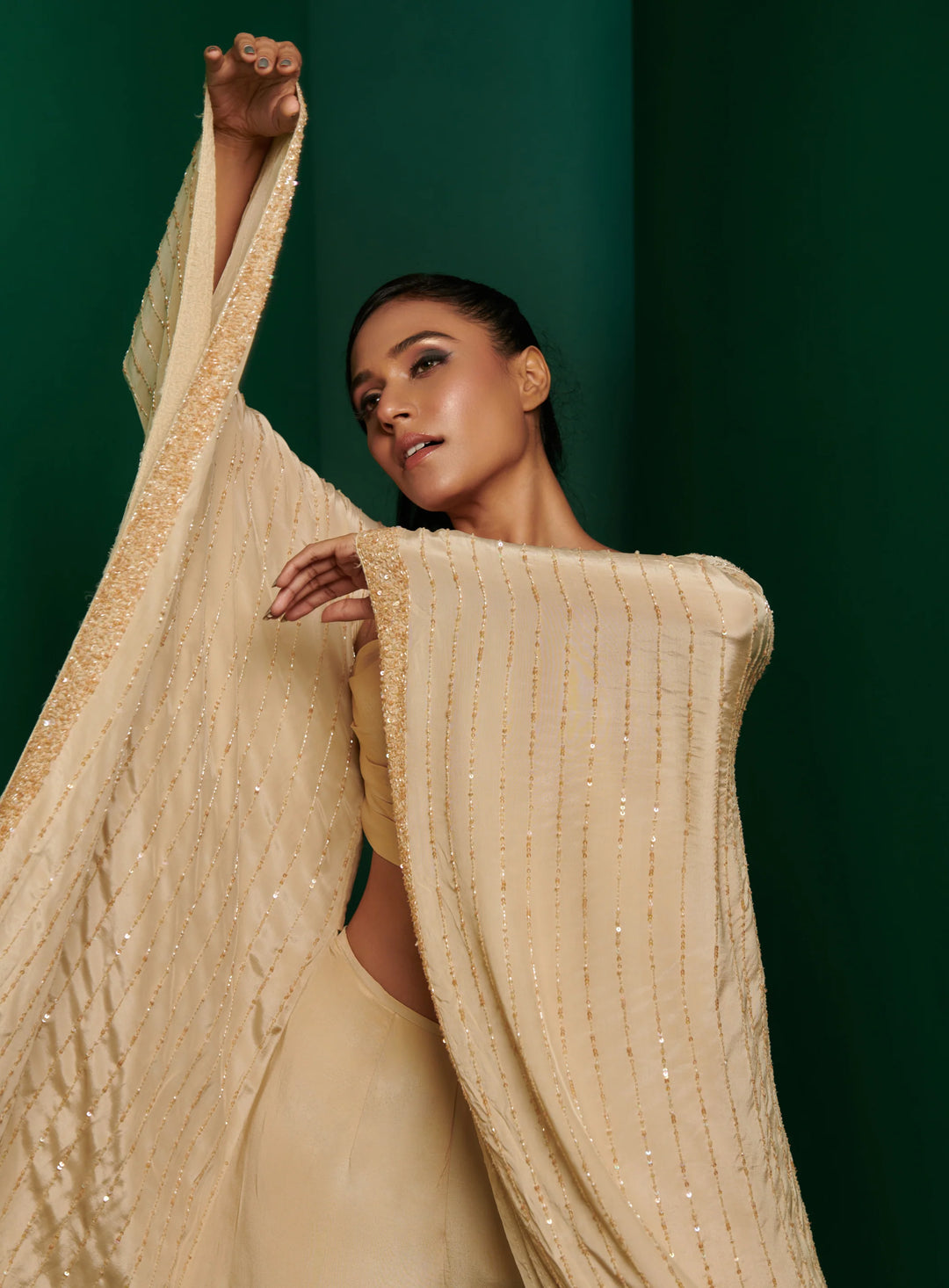 Beige Cut-Out Embellished Kaftan Corset Jumpsuit