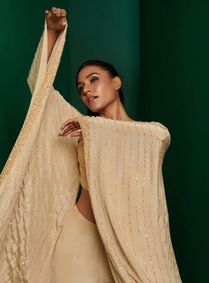 Beige Cut-Out Embellished Kaftan Corset Jumpsuit