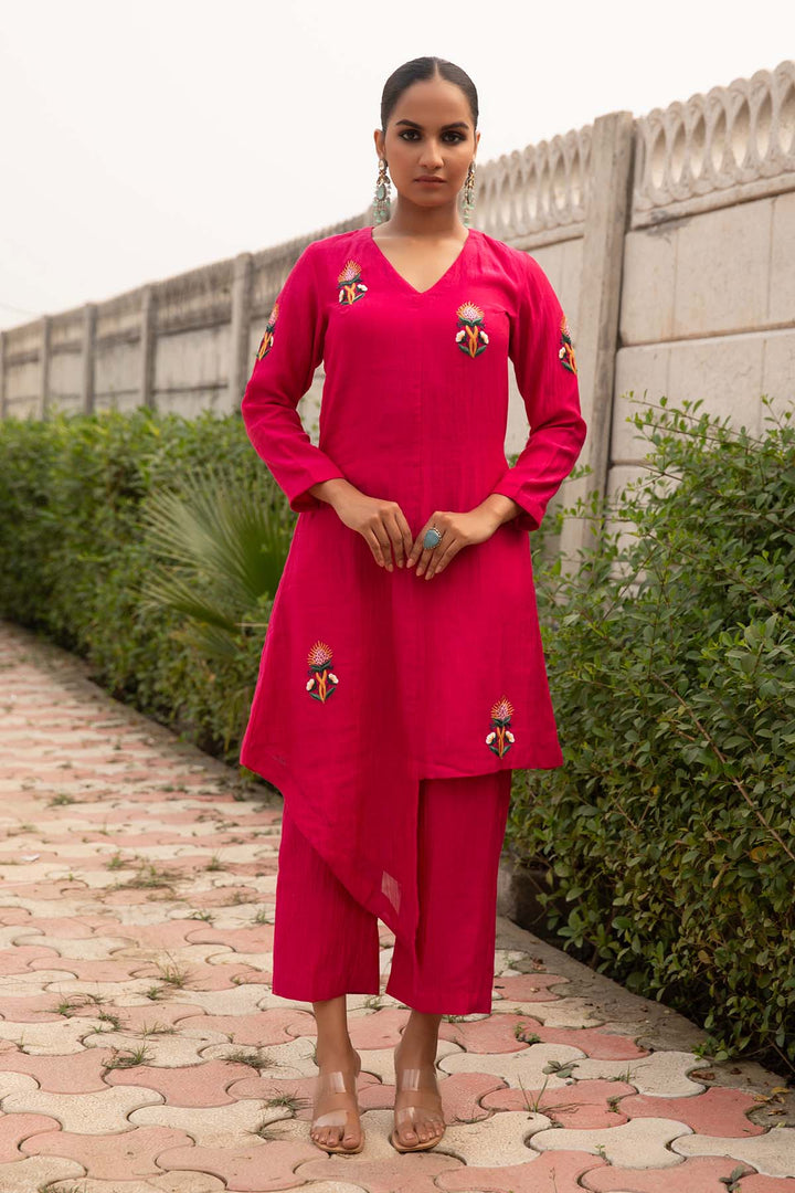 rani asymeetric kurta set