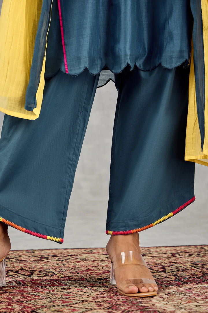 Blue Bead Embroidery Kurta Set