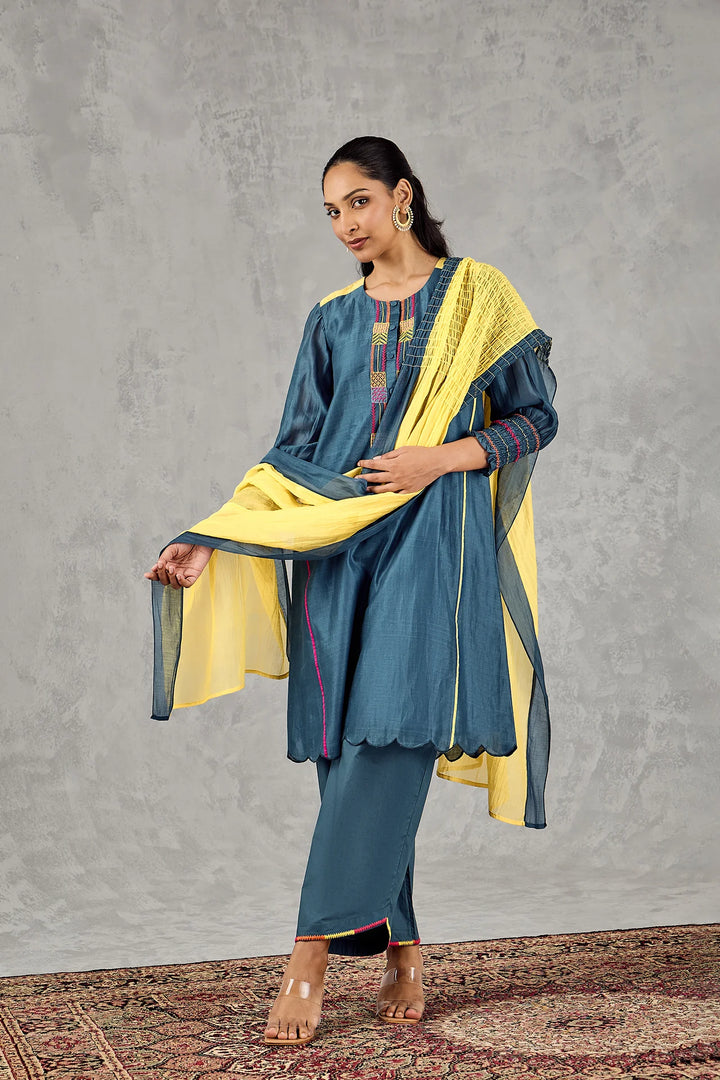 Blue Bead Embroidery Kurta Set