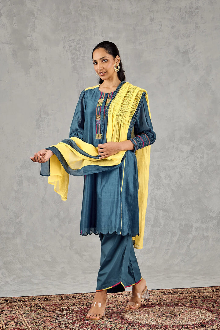 Blue Bead Embroidery Kurta Set