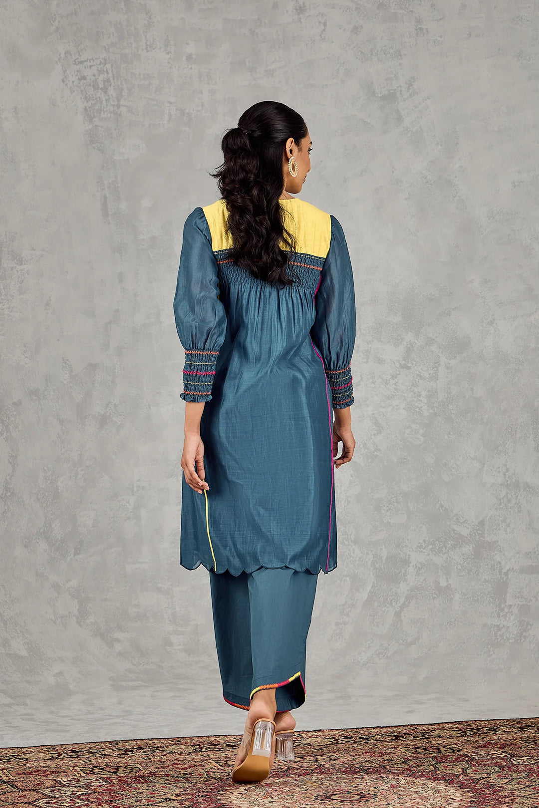 Blue Bead Embroidery Kurta Set