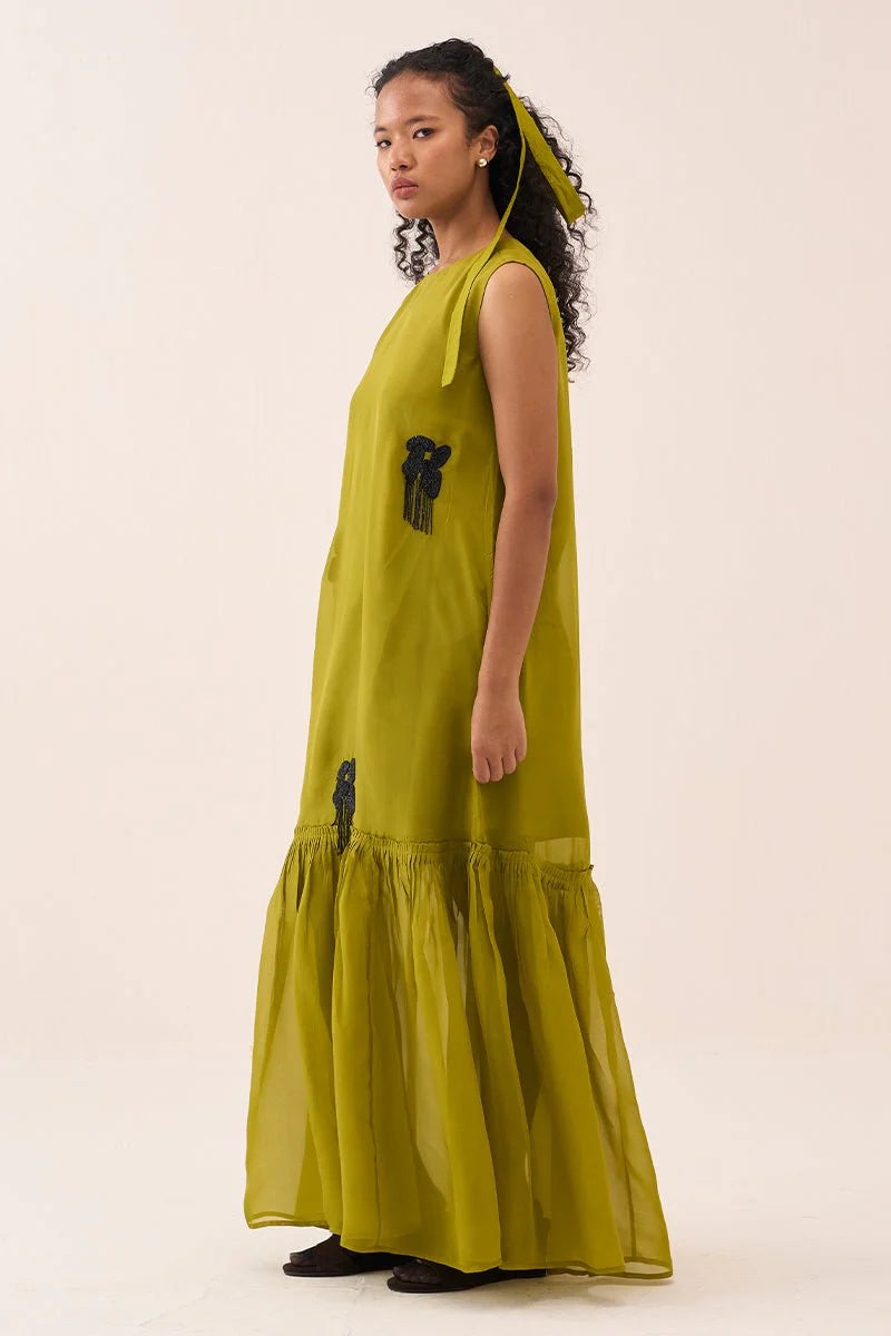 Beaded Sleeveless Bottom Frill Dress