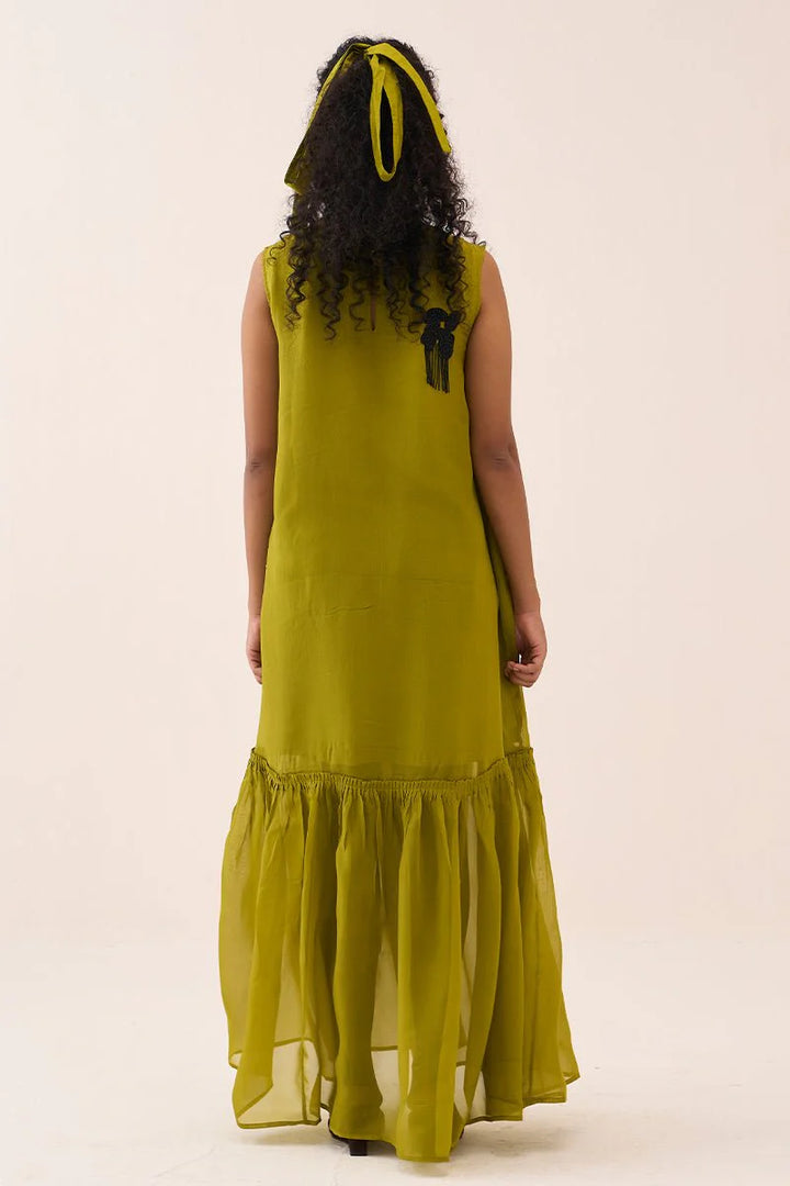 Beaded Sleeveless Bottom Frill Dress