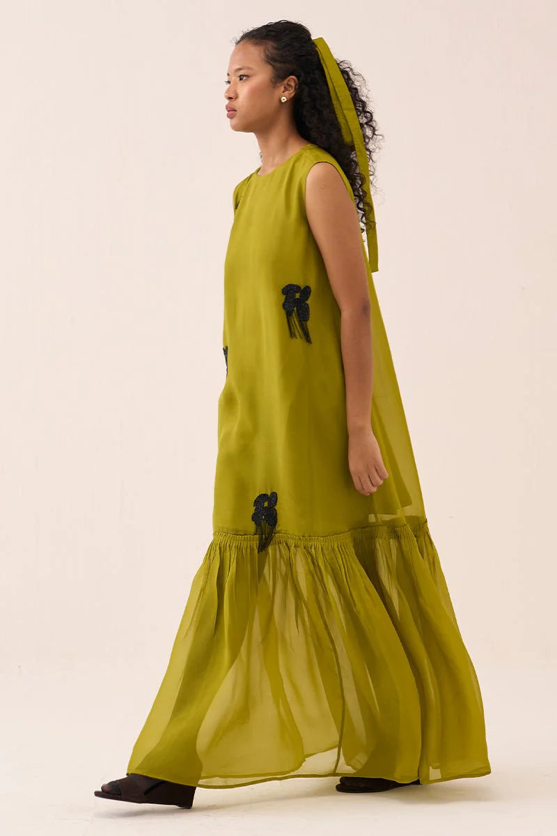Beaded Sleeveless Bottom Frill Dress