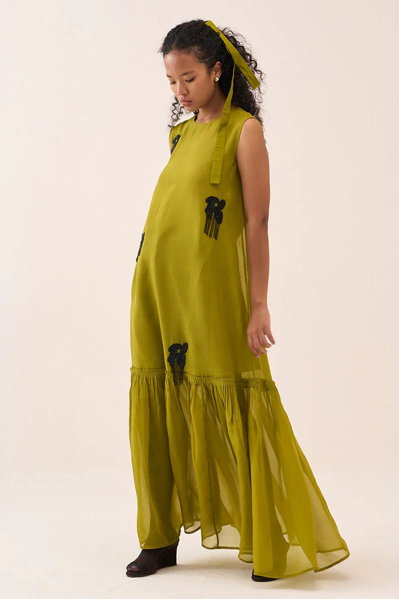 Beaded Sleeveless Bottom Frill Dress