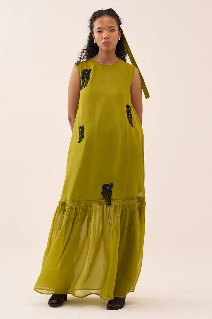 Beaded Sleeveless Bottom Frill Dress